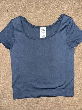 Athleta Girl Navy Blue Ribbed Short Sleeve Top